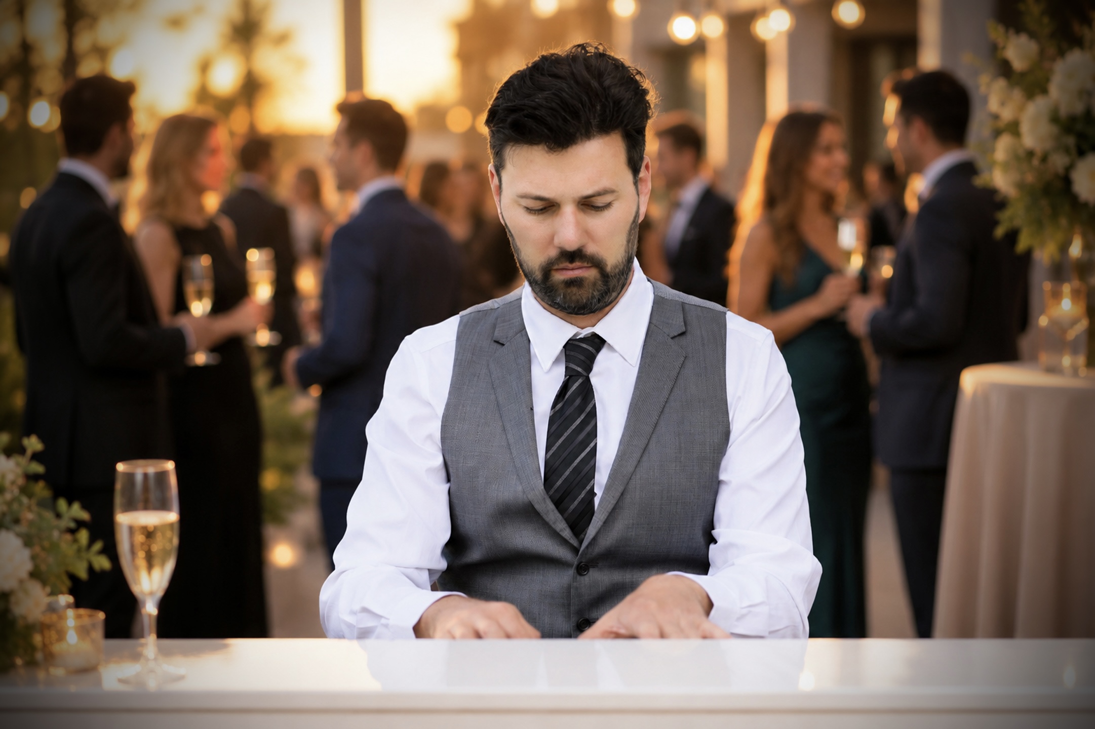 Elegant wedding cocktail hour setting