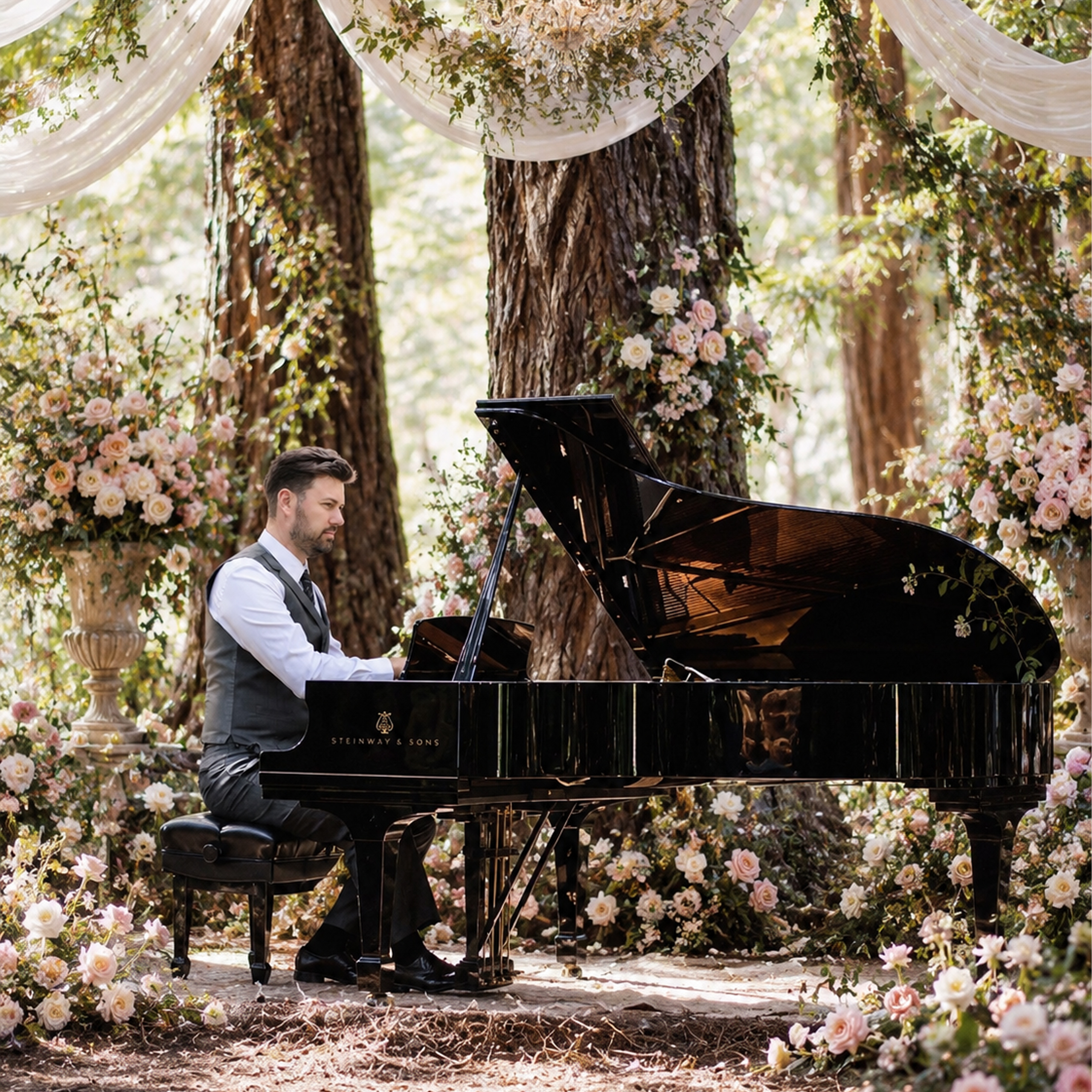 Laguna Beach ceremony music setting with elegant live piano for weddings