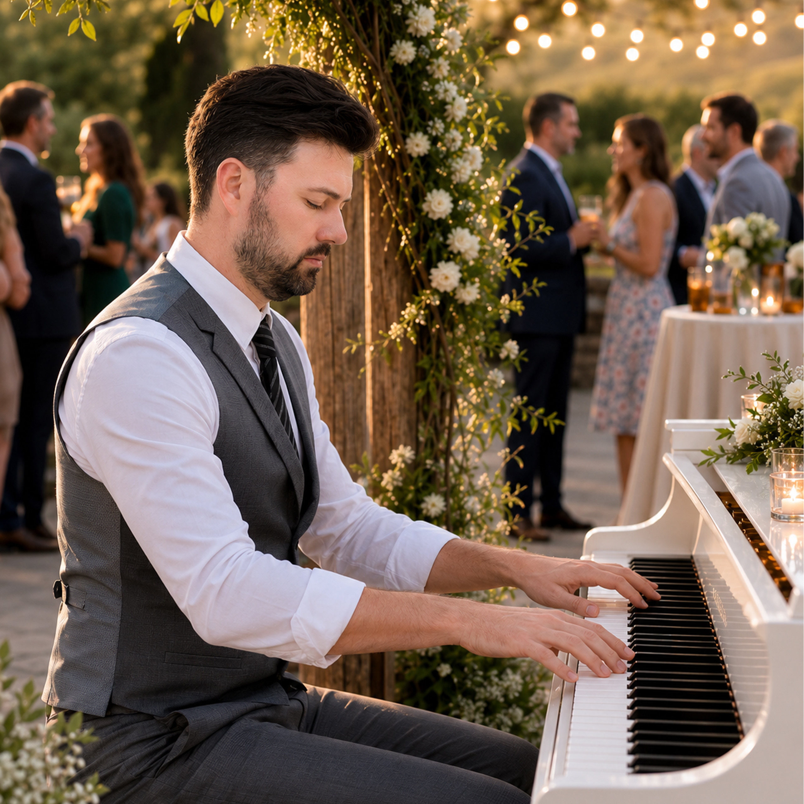 San Diego ceremony music with live piano for an elegant coastal wedding