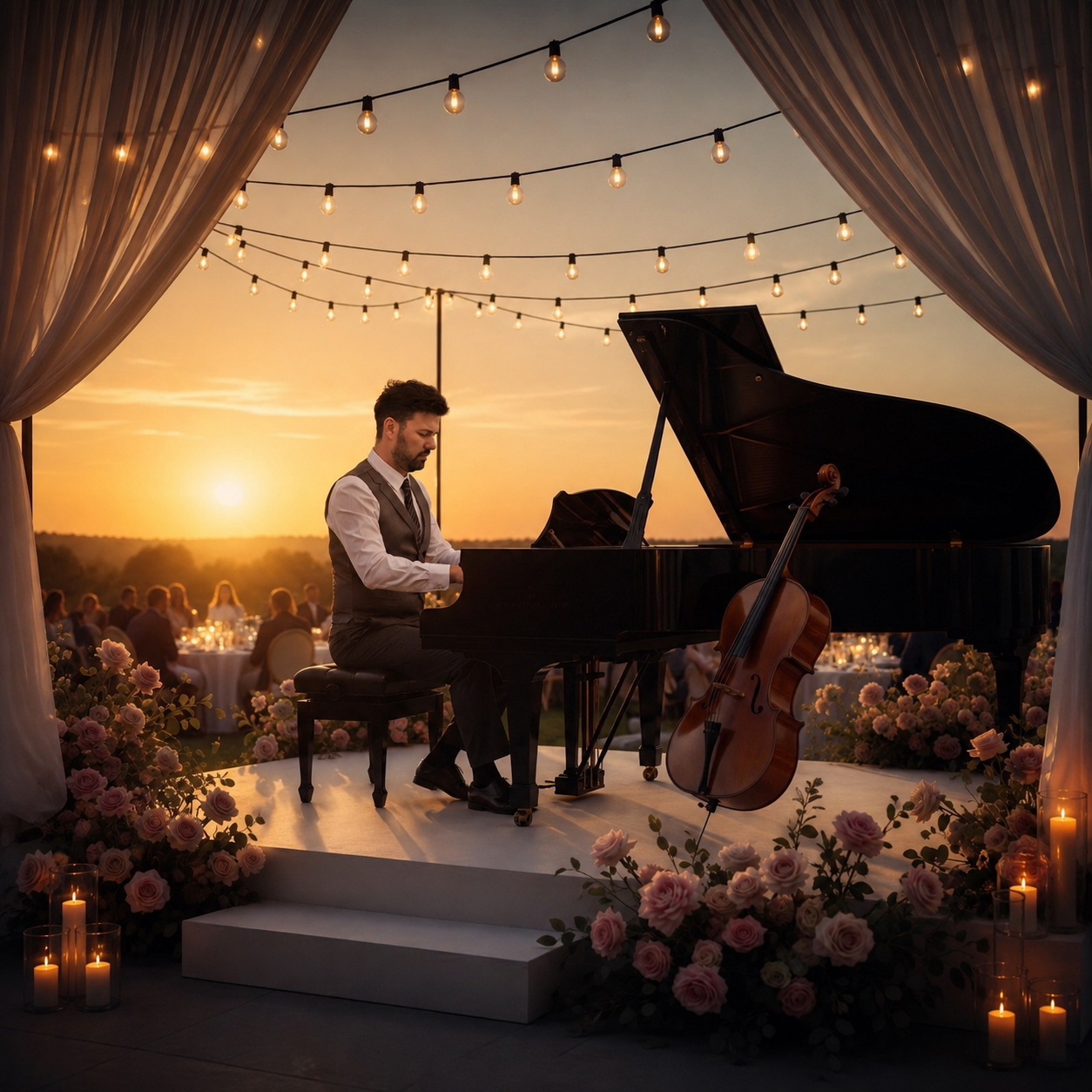 Los Angeles ceremony music with live piano for a refined wedding celebration